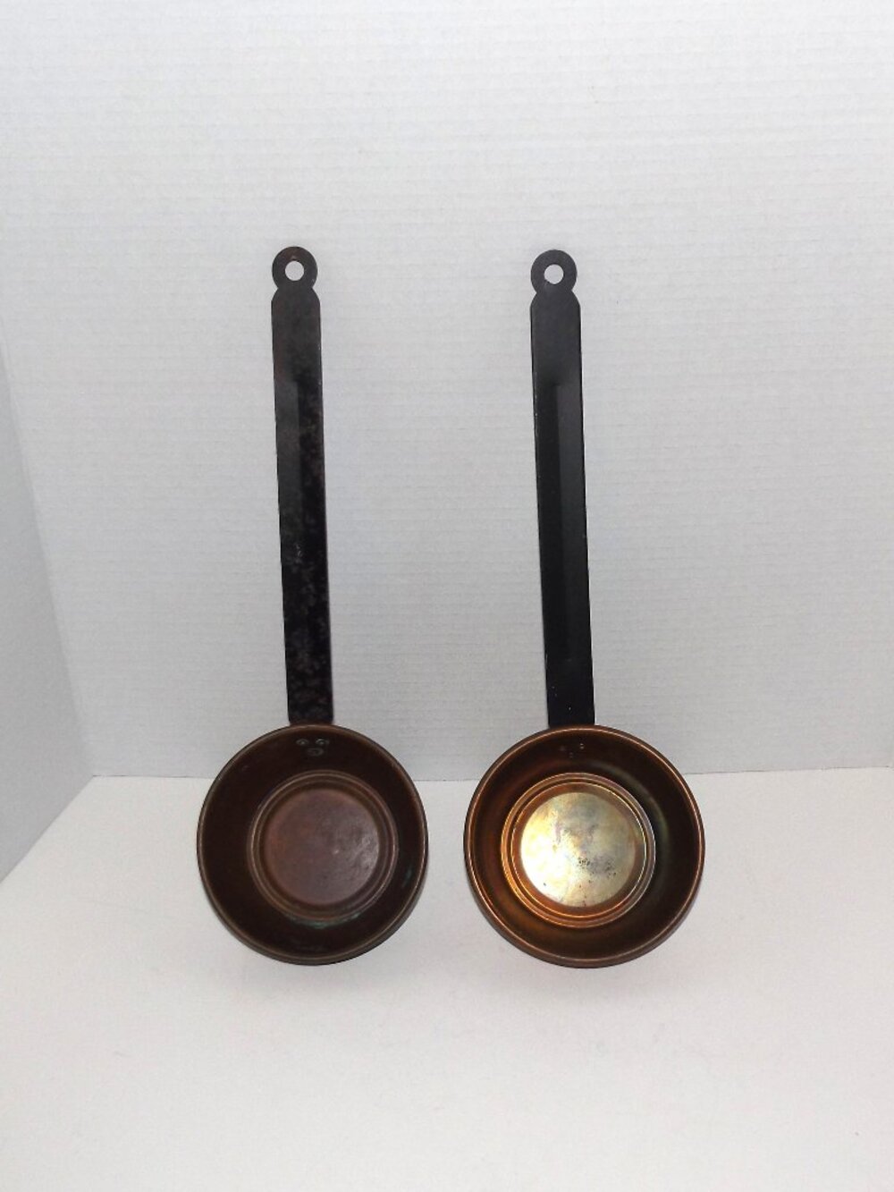 Set of 2 Vintage Copper Ladles Dippers Black Painted Riveted Handles
